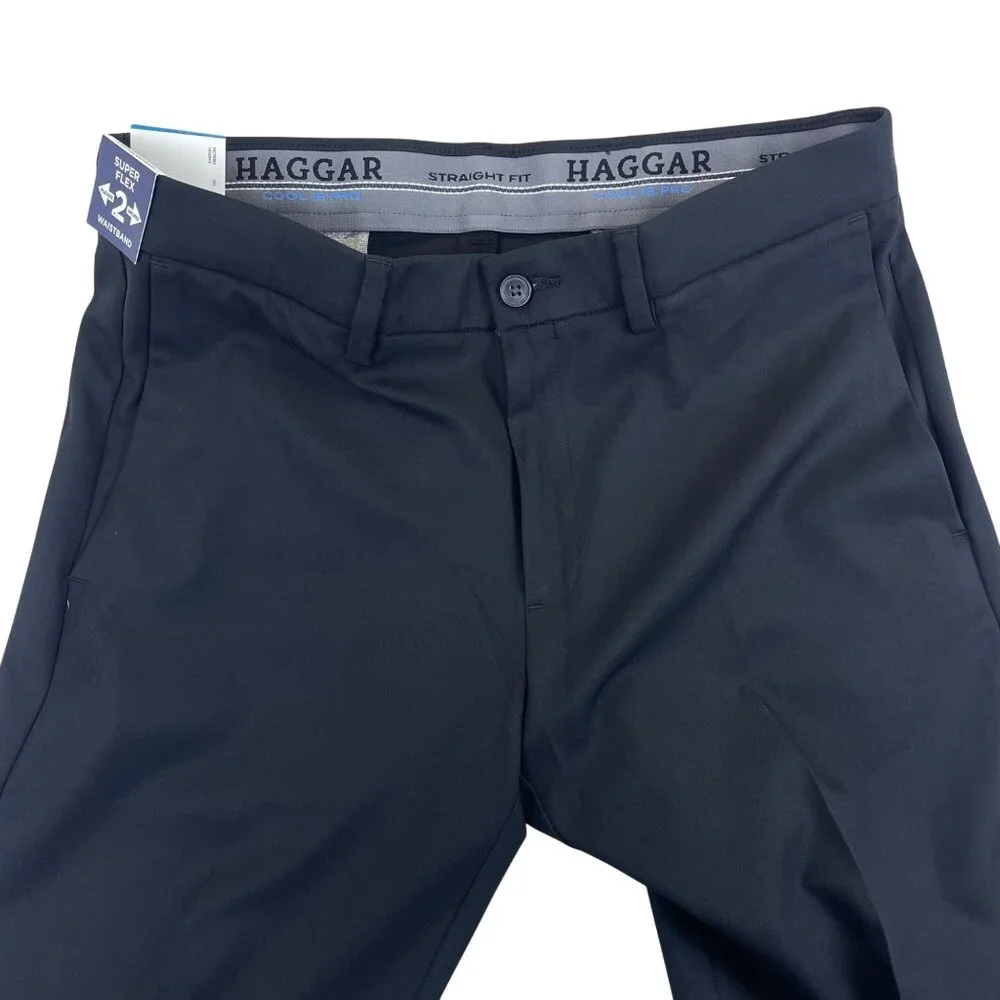 Haggar Mens Black Straight Fit Pants With Flex Waistband Sz 36x32 - New